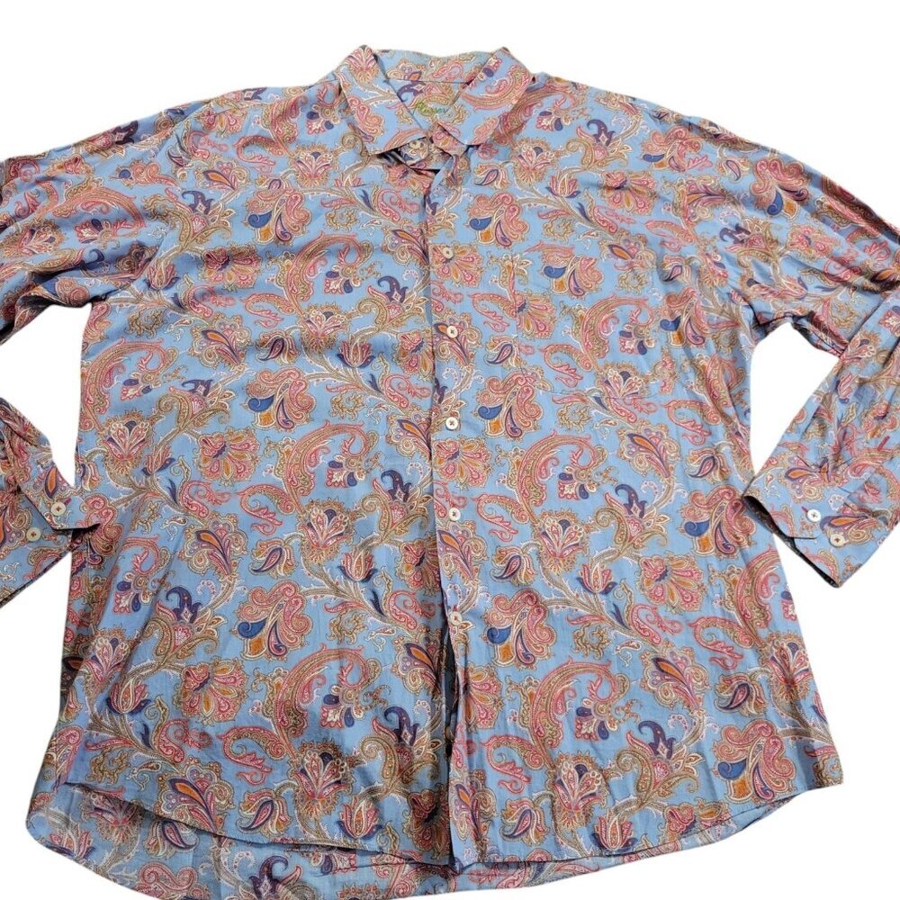 Alan Flusser Shirt Mens XL Paisley Print Long Sleeve Button Up Colorful Preppy